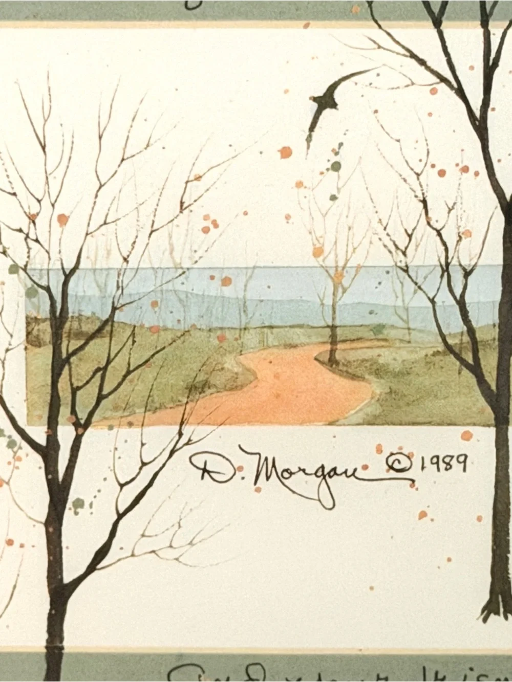 Your Friends All True D. Morgan 1989 Vintage Matted Print Trees Birds Wall Art